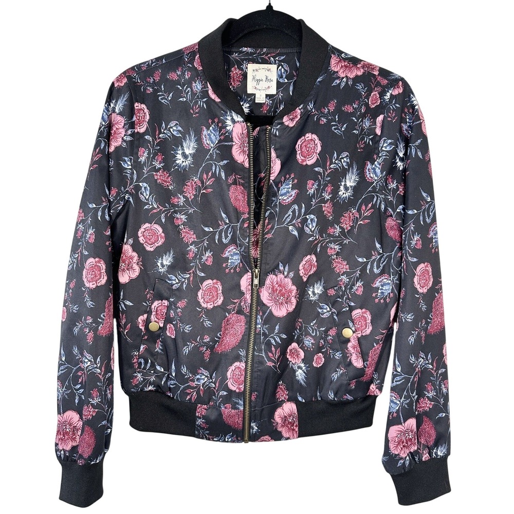 Hippie Rose Women's Floral Bomber Jacket Size S Boho Indie Artsy Y2K Soft Grunge